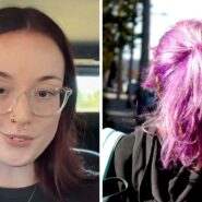 woman shares co-parenting issue (l) little girl with purple hair (r)
