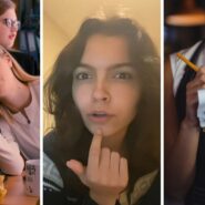 table of teens eating out (l) woman shares a day in the job (c) waitress taking orders (r)