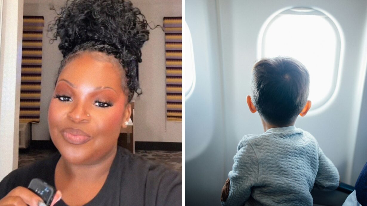 woman shares flight encounter (l) little boy sitting on the window seat (r