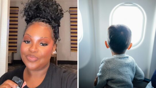 woman shares flight encounter (l) little boy sitting on the window seat (r
