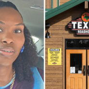 woman shares Texas roadhouse observation (l) Texas roadhouse entrance (r)
