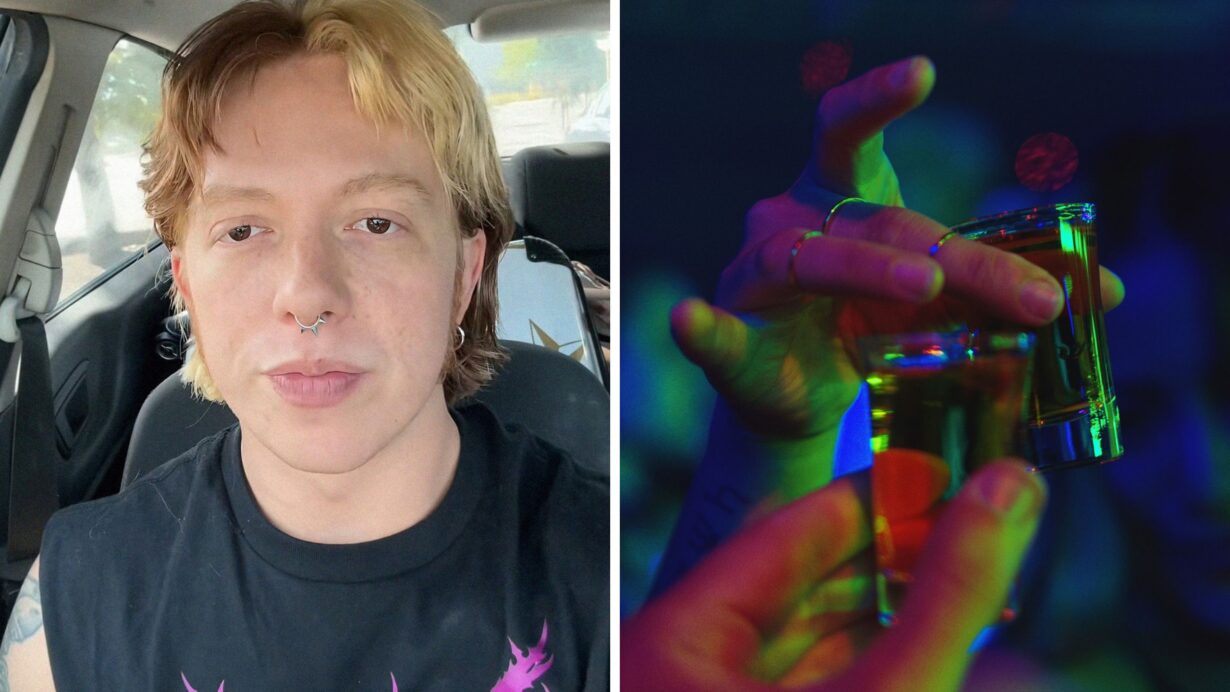 Bartender shares job requests (l) young persons taking shots at a club (r)