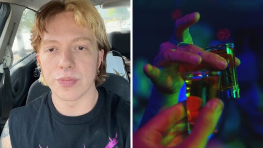 Bartender shares job requests (l) young persons taking shots at a club (r)