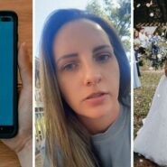 Venmo app (l) woman shares wedding invitation issue (c) wedding ceremony (r)