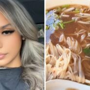 woman shares eating out experience (l) bowl of pho (r)