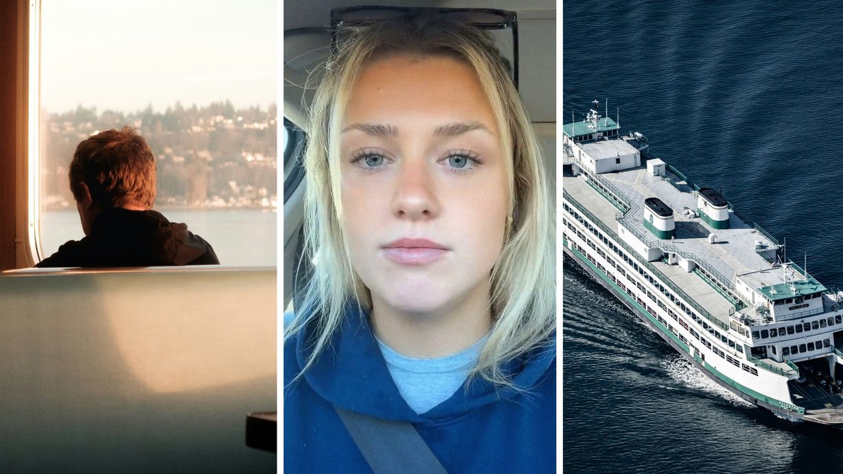 man on a ferry (l) woman shares ferry experience (c) ferry on the go (r)