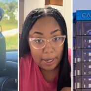 car keys (l) woman shares car shopping experience (c) Carvana office (r)