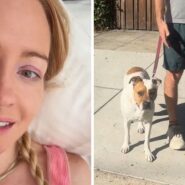 woman shares sidewalk experience (l) man walking his dog (r)