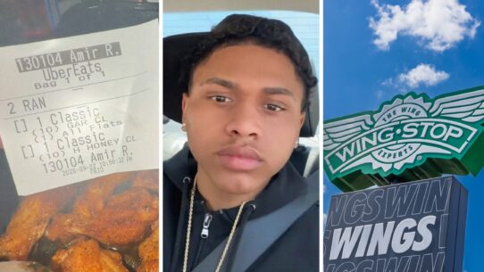wings order (l) man shares wings order issue (c) wing-stop fast food (r)