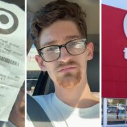 purchase receipt (l) man shares Target experience (c) Target storefront (r)