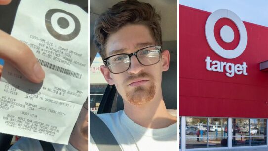 purchase receipt (l) man shares Target experience (c) Target storefront (r)