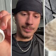 container with minoxidil (l) man shares how he lost his cat (c) pet cat (r)