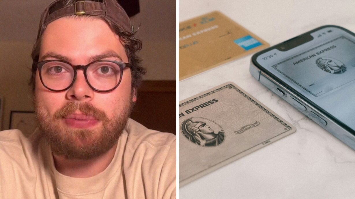 man shares American Express issue (l) American Express cards (r)