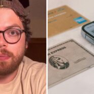 man shares American Express issue (l) American Express cards (r)