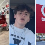 store interior (l) man shares Target encounter (c) Target storefront (r)