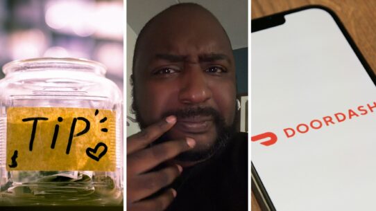 tip jar (l) man shares doordash experience (c) doordash app (r)