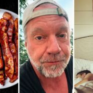crispy bacon (l) man shares strange morning experience (c) couple asleep (r)
