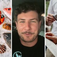 group off seafood and shell fish (l) waiter shares a day in the job (c) waiter taking food order (r)
