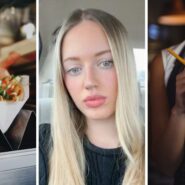 food order (l) woman shares waitress hack (c) waitress taking down a food order (r)
