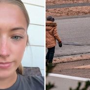 woman shares dog walk experience (l) woman walking her dog (r)