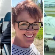 plane seats (l) woman shares plane observation (c) Delta aircraft (r)
