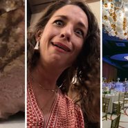 steak cuts (l) woman shares wedding food concern (c) wedding venue (r)