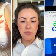 Alt: woman having a heart attack (l) woman shares insurance issue (c) Cigna health insurance (r)