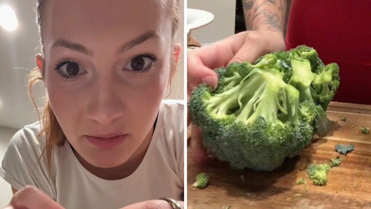 woman shares broccoli concern (l) woman rinsing her broccoli (r)