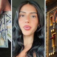 cash on hand (l) woman shares shopping experience (c) Cartier storefront (r)